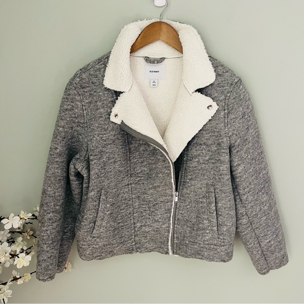 Old Navy Sherpa Lined Moto Heather Grey Coat NWT Size XLP - Picture 3 of 7